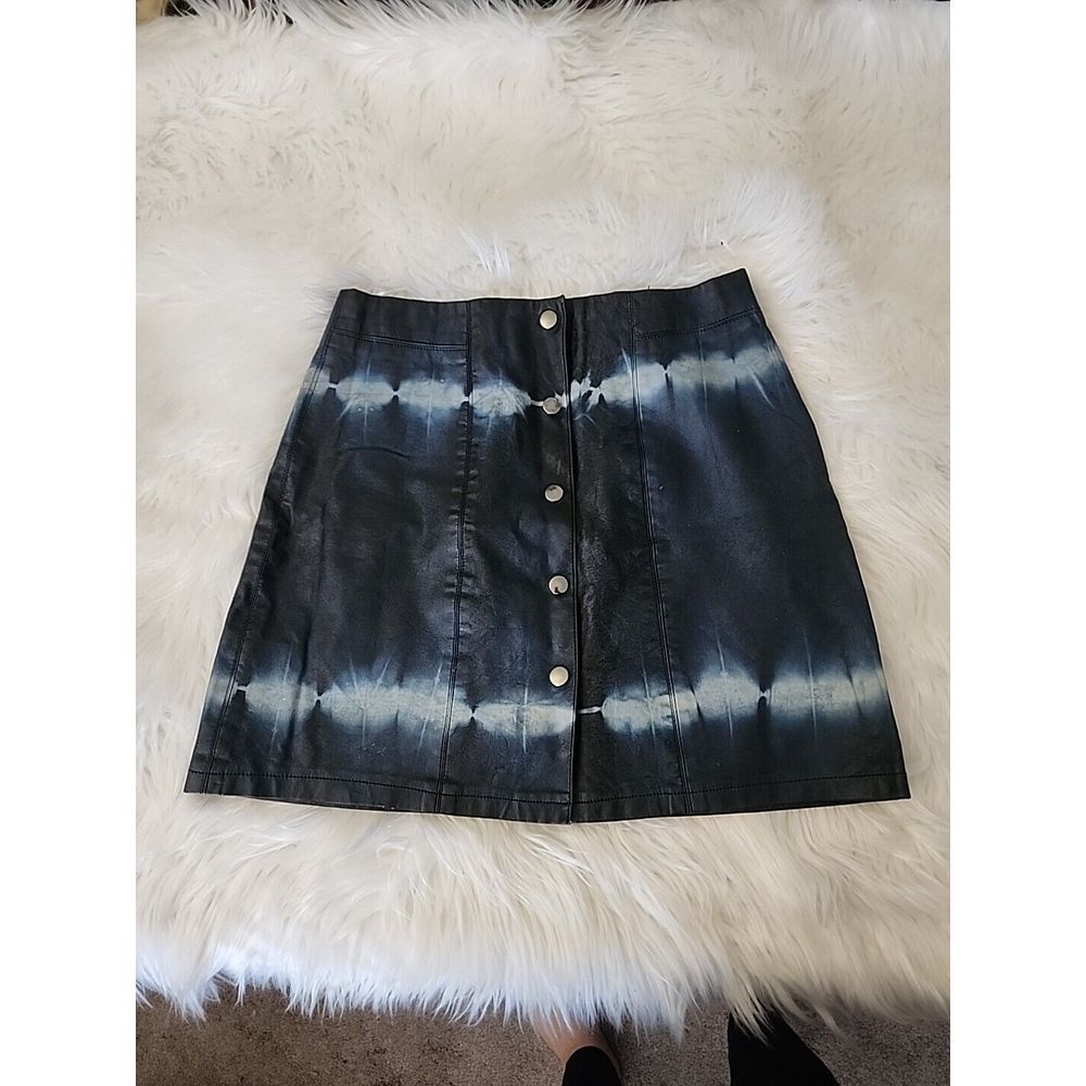 Zara Blue Tye Die Pleather Mini Skirt Button Front Faux Leather S